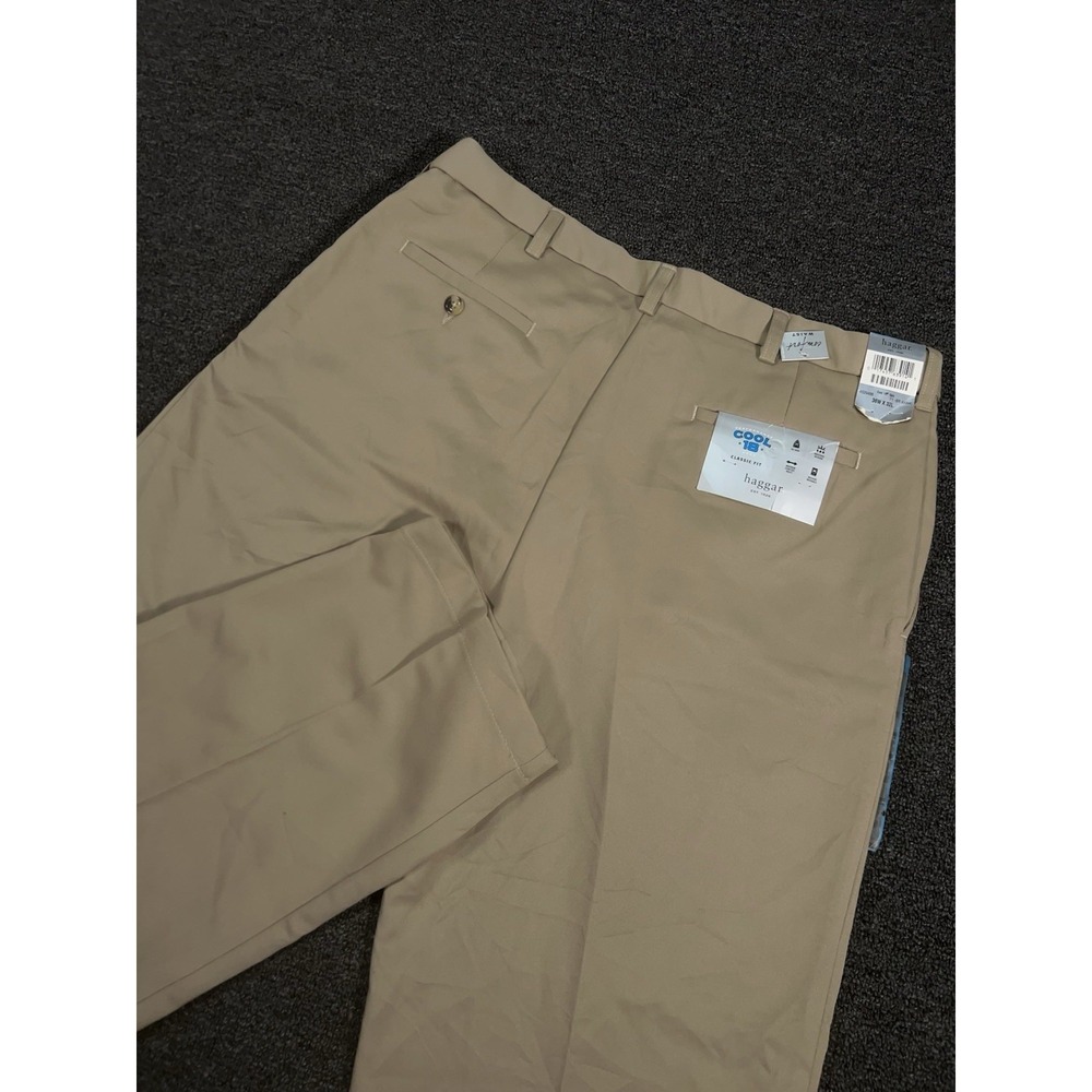 New Haggar Pants Men 36x32 (Fits 37x31) Beige Cool 18 Classic Stretch No Iron